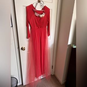 Off Shoulder Long Sleeve Maternity Dress with Tulle